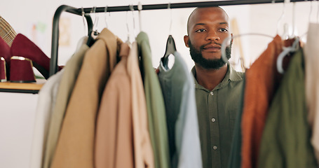 Image showing Fashion, ecommerce and small business with man in warehouse for shipping, delivery and logistics. Supply chain, retail and online shopping with employee working in factory workshop for store product