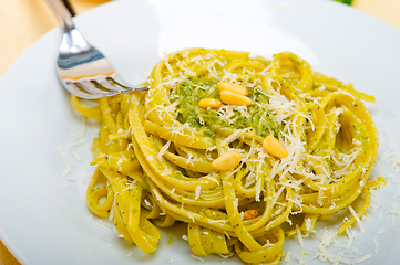 Image showing Italian traditional basil pesto pasta ingredients