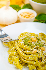 Image showing Italian traditional basil pesto pasta ingredients