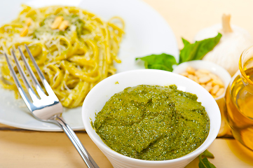 Image showing Italian traditional basil pesto pasta ingredients