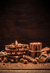 Image showing Stack of chocolate pieces