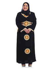 Image showing Fashion, white background and portrait of senior Muslim woman with confidence, elegance and empowerment. Culture, religion and female isolated in studio with Islamic, cultural and Arabian clothes