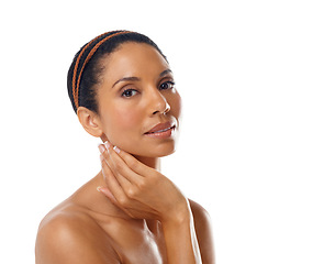 Image showing Face portrait, skincare and beauty of woman in studio isolated on a white background mock up. Natural cosmetics, makeup and female model with healthy, glowing and flawless skin after facial treatment