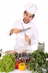 Image showing chef sharpening a knife 