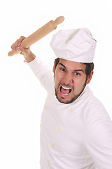 Image showing Mad chef with rolling pin