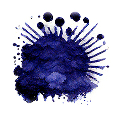 Image showing Blue ink blot or watercolor paint stain on white background.