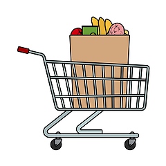 Image showing Shopping Cart With Bag Of Food Icon