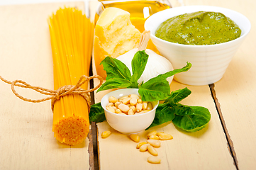 Image showing Italian traditional basil pesto pasta ingredients