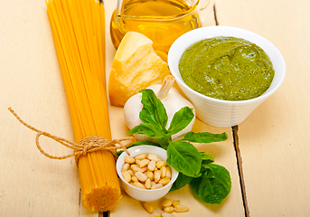 Image showing Italian traditional basil pesto pasta ingredients