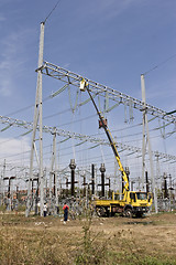 Image showing repairing high voltage power lines