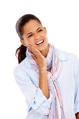 Image showing Dental, toothache and oral hygiene with a black woman in studio isolated on a white background at the dentist. Teeth, gums and cavity with a female holding her jaw on blank space from tooth decay