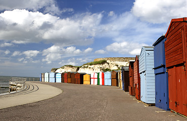 Image showing colorful seaside promenade beach huts