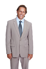Image showing Businessman, portrait and corporate ceo with success and leadership, executive isolated against white background. Business man, management and motivation with vision, goals and professional mockup