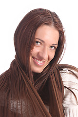 Image showing beautiful young a woman with brown scarf 
