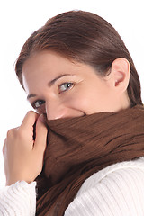 Image showing beautiful young a woman with brown scarf 