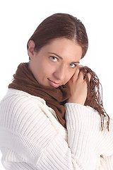 Image showing beautiful young a woman with brown scarf 