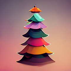 Image showing Christmas tree with decorations in cartoon style. 