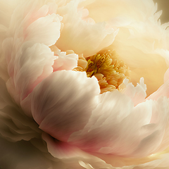 Image showing Closeup of peony flower. Pastel peony flower in bloom.