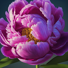 Image showing Closeup of peony flower. Pinkl peony flower in bloom.