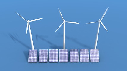 Image showing wind turbines and solar panels