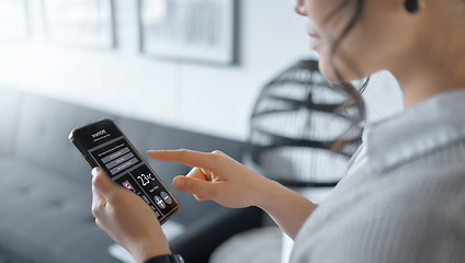 Image showing Closeup, woman and smartphone for connection, social media and communication. Female, girl or hands with cellphone screen, typing or search internet for website, digital or online chatting to connect