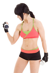 Image showing muscular fitness instructor with dumbbells