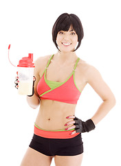 Image showing fitness instructor with protein shake