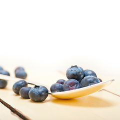 Image showing fresh blueberry on silver spoon