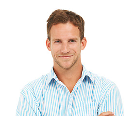 Image showing Portrait, business man and face with white background, leadership and trust in Australia. Male model, corporate manager and professional worker on studio background, happy ceo and management success