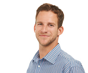 Image showing Portrait, business man and face with white background, leadership and trust in Australia. Happy male entrepreneur, studio manager and professional corporate worker, ceo and smile for career success