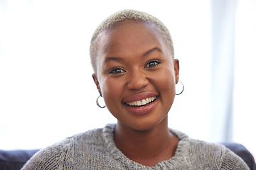 Image showing Face portrait, smile and black woman in office ready for goals or targets. Ceo, boss and happy, proud and confident female entrepreneur from Nigeria with vision, mission or success mindset in company