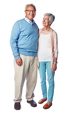 Image showing Senior couple, marriage and retirement together in portrait with commitment in relationship isolated on white background. Happiness with old man, old woman and life partnership with elderly wellness