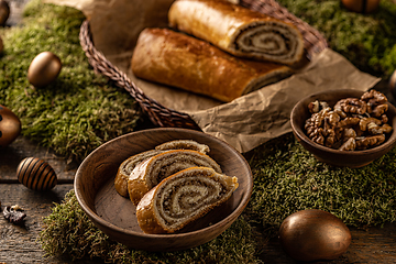 Image showing Sliced homemade walnut loaf