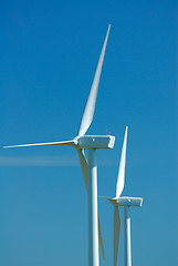 Image showing Closeup of two windturbines