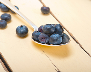 Image showing fresh blueberry on silver spoon