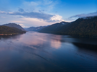 Image showing Aerial view on Teletskoye lake in Altai mountains