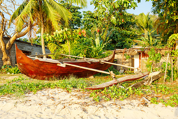 Image showing catamaran boat in beach in Nosy Be Madagascar