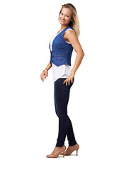 Image showing Portrait, fashion and mockup with a model woman in studio isolated on a white background to promote style. Marketing, advertising and branding with an attractive young female on blank mock up space