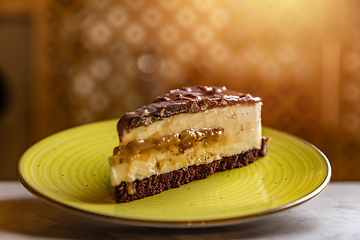 Image showing Caramel and chocolate cheesecake