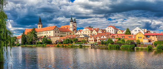 Image showing Telc city Panorama with dramatic sky