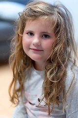 Image showing little Caucasian girl child with disheveled hair