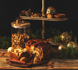 Image showing Nuts braided swirl bread (Babka)