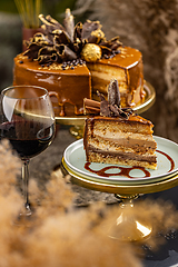 Image showing Caramel glazed chocolate cake