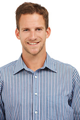 Image showing Portrait, headshot and businessman with white background, leadership and face in Australia. Happy male model, corporate manager and professional worker in studio for ceo success, management or smile