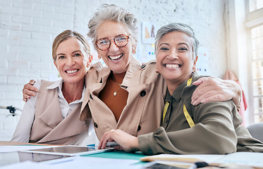 Image showing Designer team, portrait and happy business group of fashion marketing women with store success. Ecommerce, designer sales and diversity of people planning a online shopping strategy with a smile