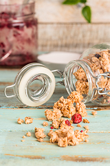 Image showing Glass jar with healthy breakfast cereal 