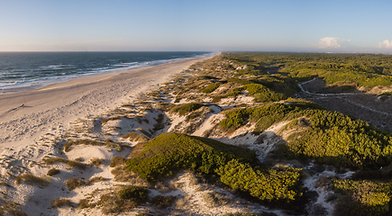 Image showing Aerial view of beach at sunset