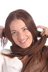 Image showing beautiful young a woman with brown scarf 