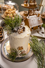 Image showing Christmas cake with festive decoration