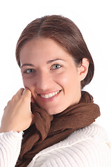 Image showing beautiful young a woman with brown scarf 